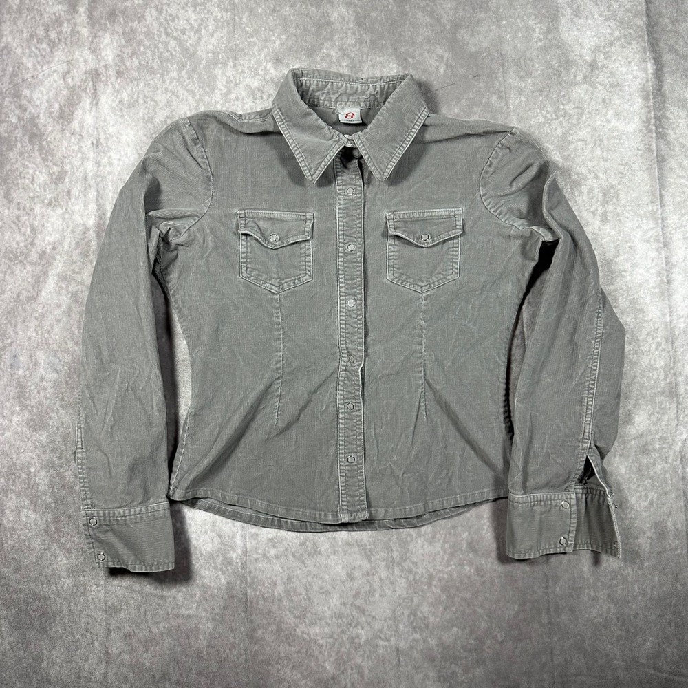Anchor Blue Womens Grey Snap Button Down Shirt Long Sleeve XL VTG  Y2K Workwear